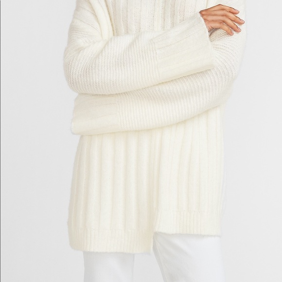 NWT Express Mixed Rib Mock Neck Tunic Sweater Off White/Ivory SZ Large - Picture 7 of 10